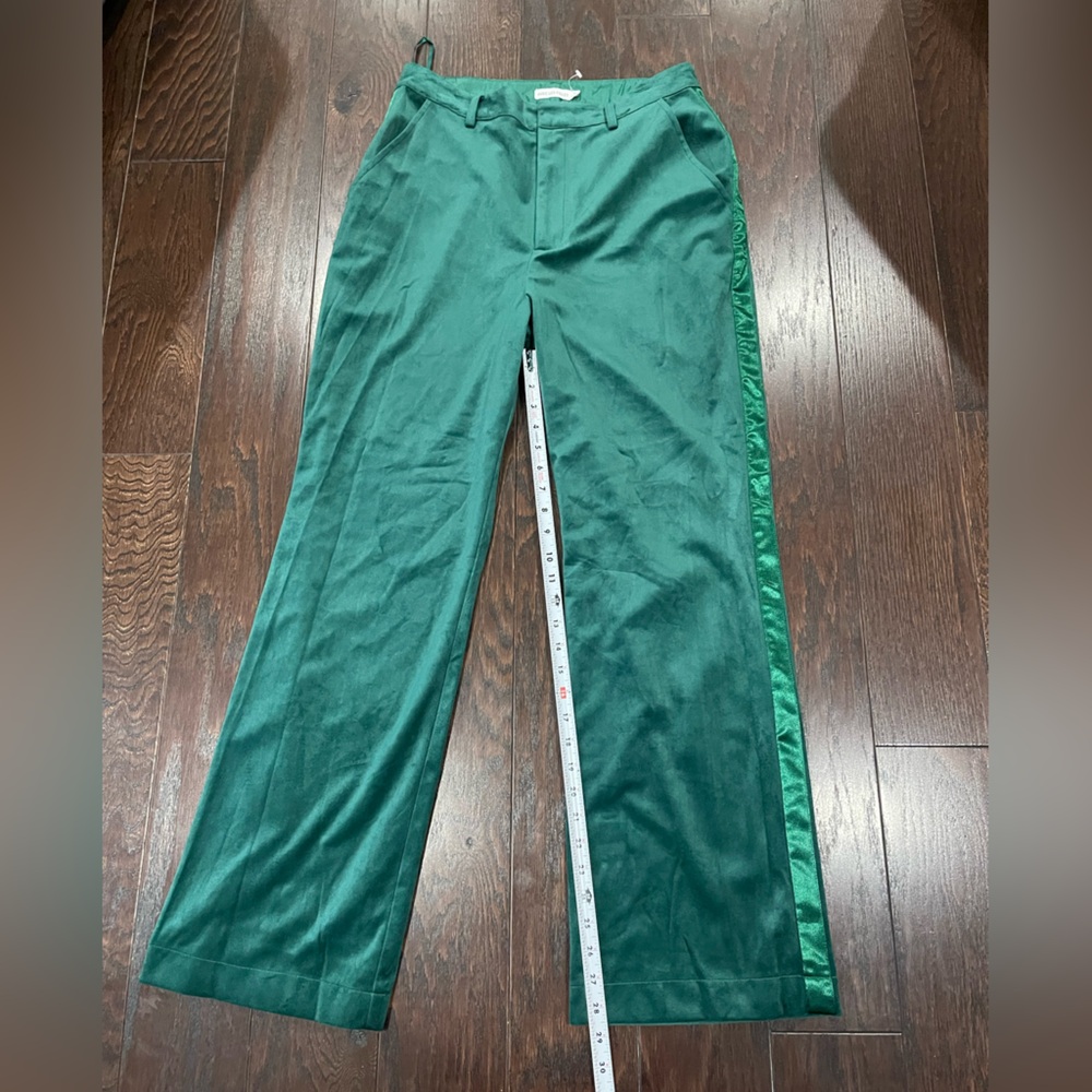 🕺🪩Avec Les Filles Green Satin Trim Trousers - Picture 5 of 8